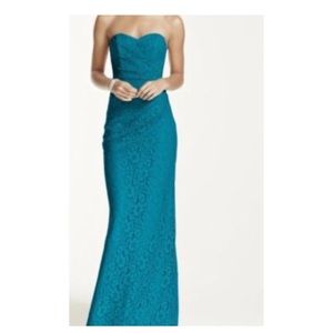 David’s Bridal Long Strapless Lace Bridesmaid Dress with Sweetheart Neck…